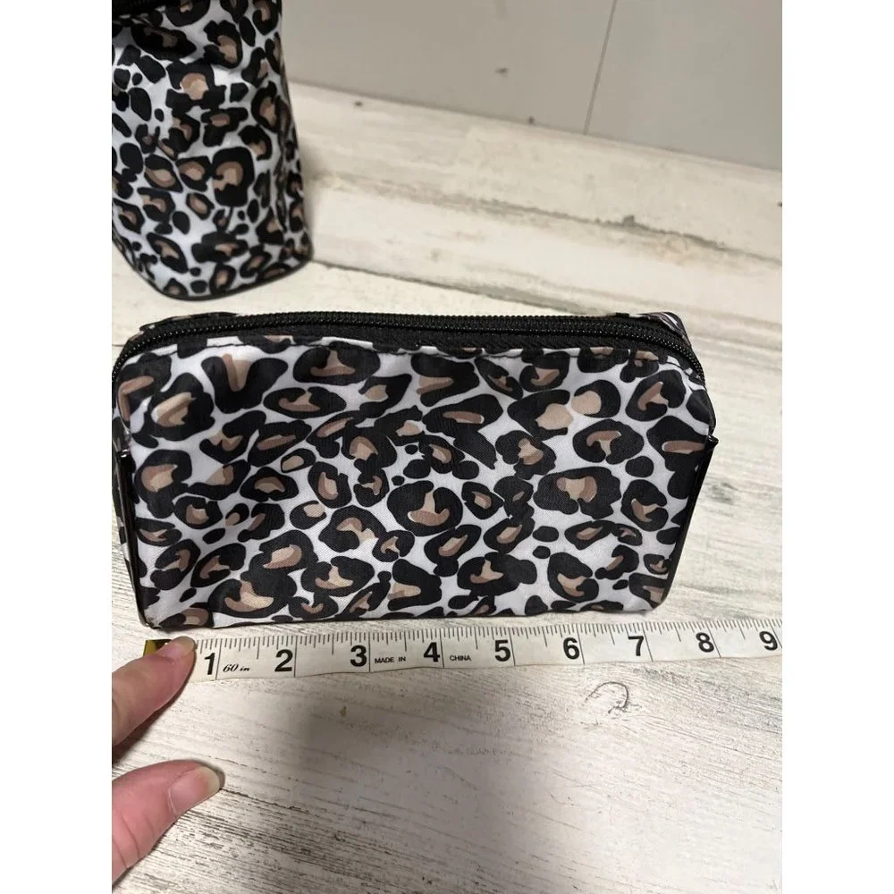 Modella zippered leopard print cosmetic bags. Set of two